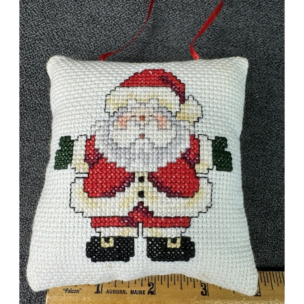 Vintage Christmas Trinket Lot Tiny Needle Point Pillow 2 Hurdy Gurdy Music Boxes